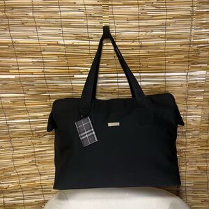 Burberry Black Travel Tote Bag with Plaid Tag